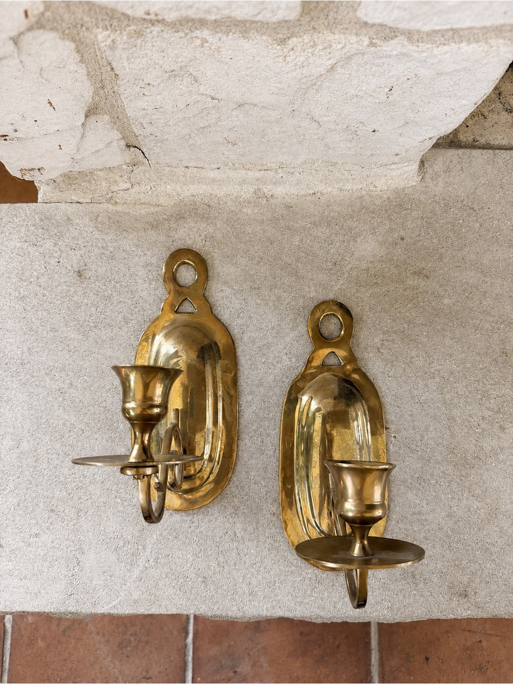 Vintage Brass Wall Candle Sconces Matching Pair